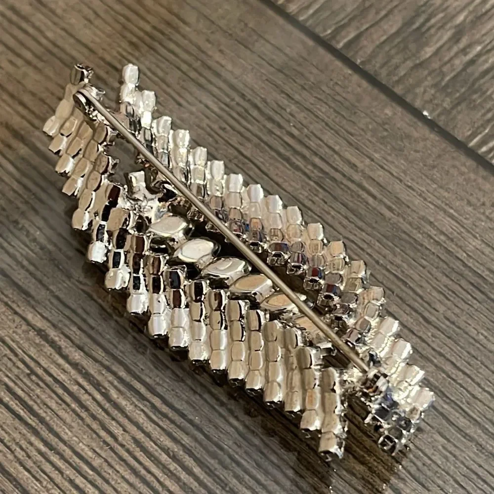 Vintage Rhinestone Clear & Gunmetal Rhinestone Brooch